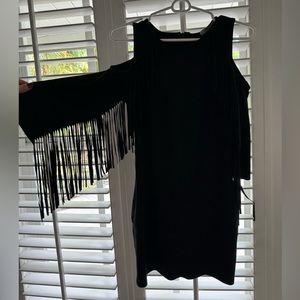 Black, suede, fringe mini dress